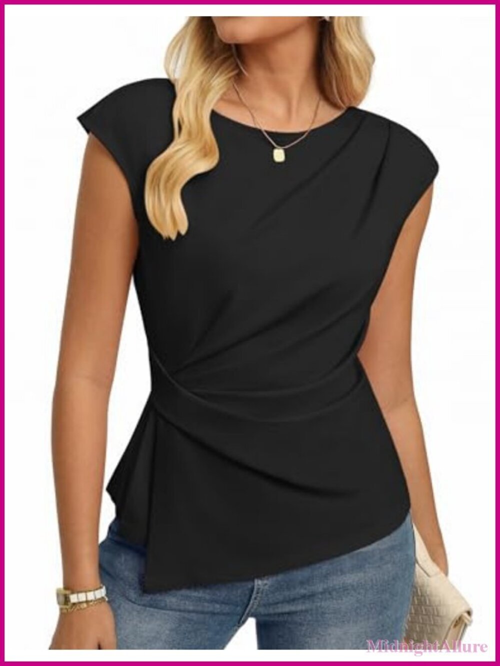 Short Sleeve Peplum Blouse with Side Twist - Dressy Casual Work Top
